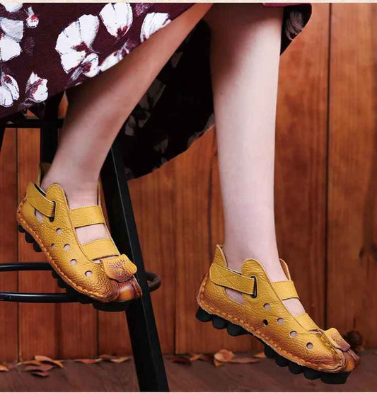 Retro Yellow Leather Sandals