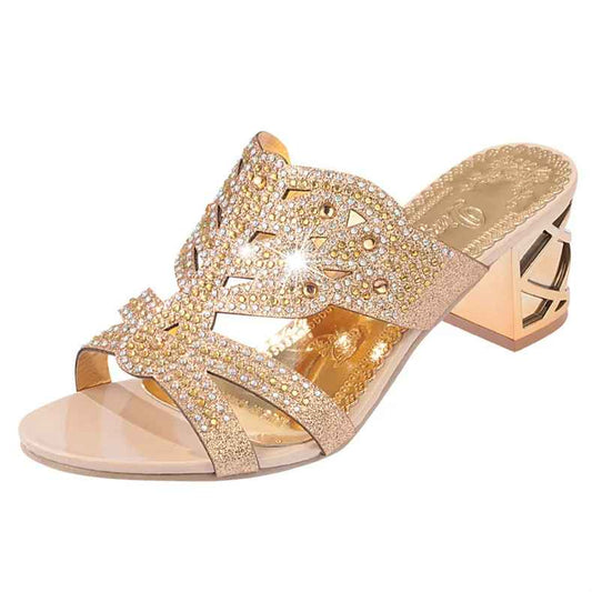 Rhinestone Block Heel Sandals