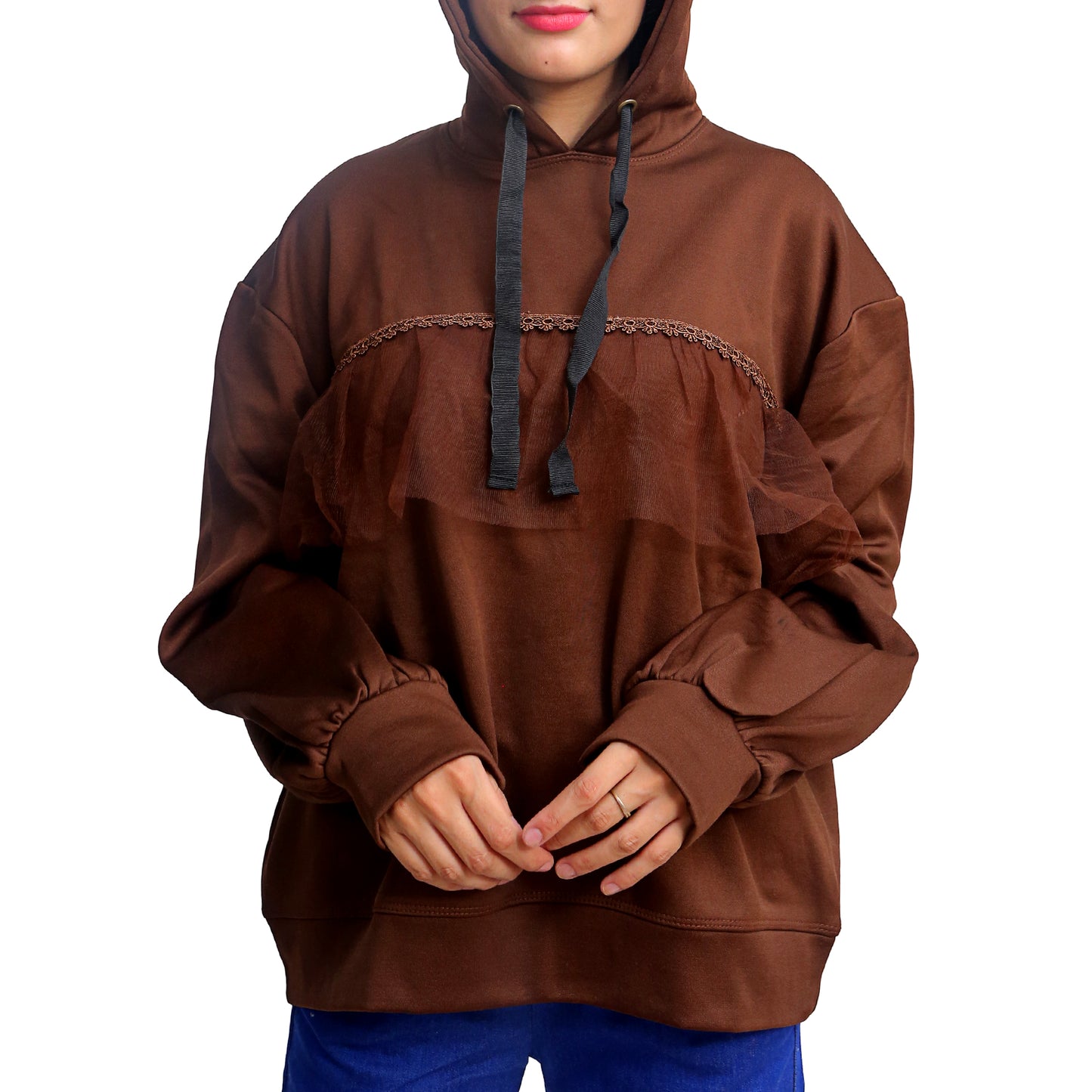 Brown Ruffle Hoodie STW-034S