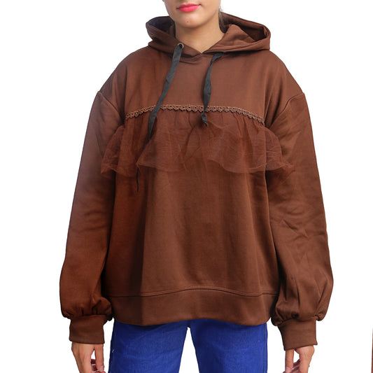 Brown Ruffle Hoodie STW-034S