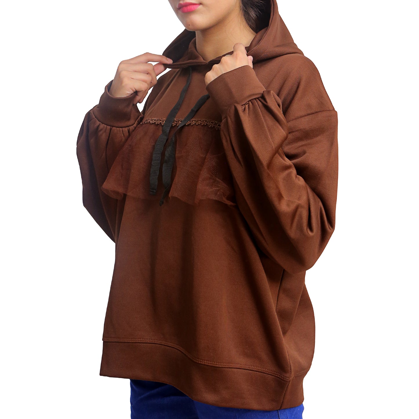 Brown Ruffle Hoodie STW-034S