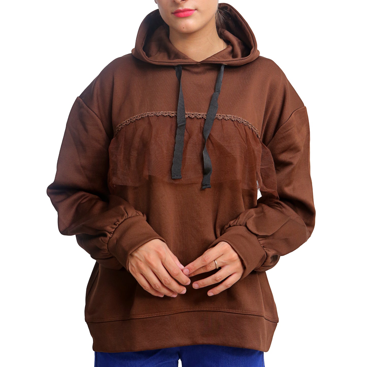 Brown Ruffle Hoodie STW-034S