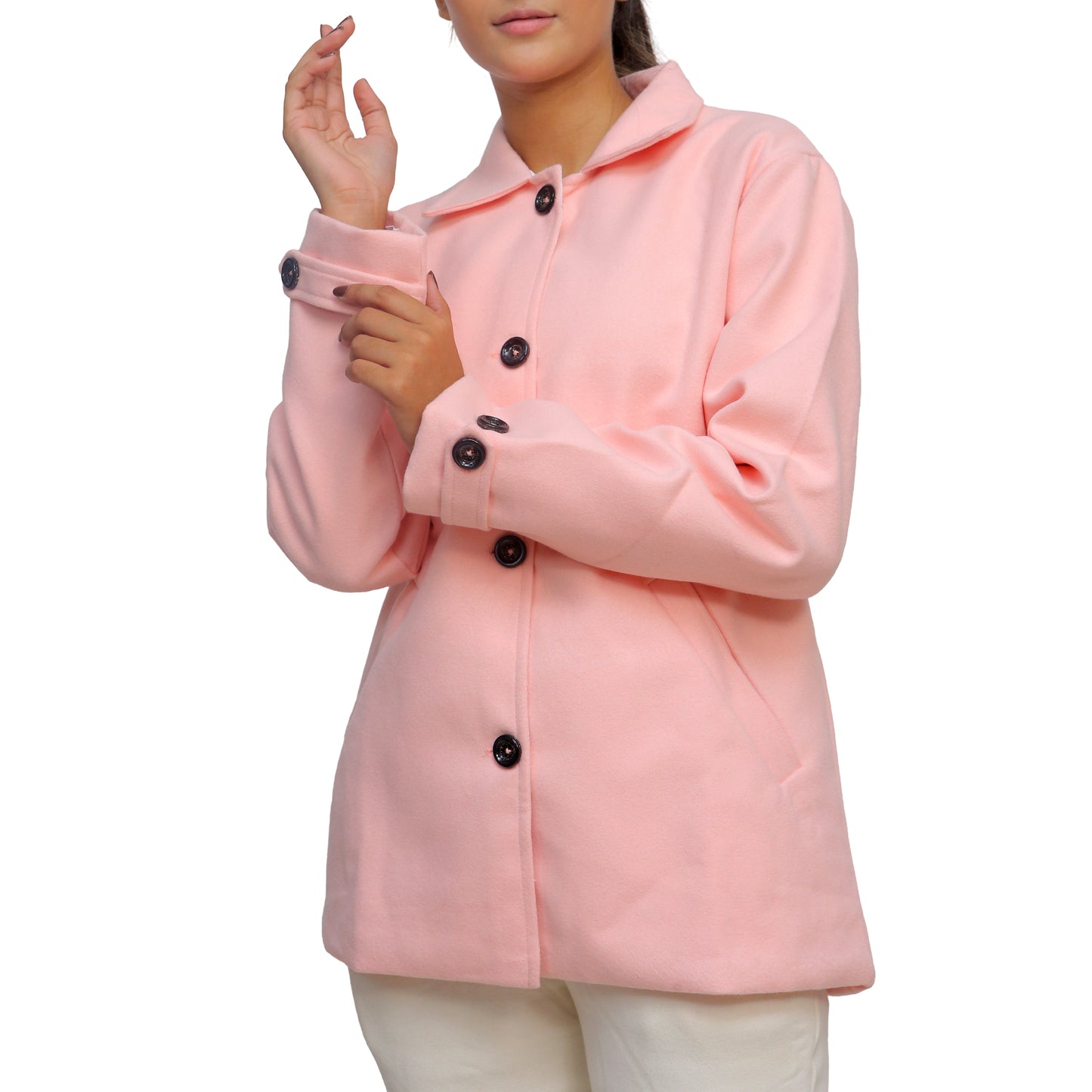 Chic Pink Button-Down Coat STWJ-2301