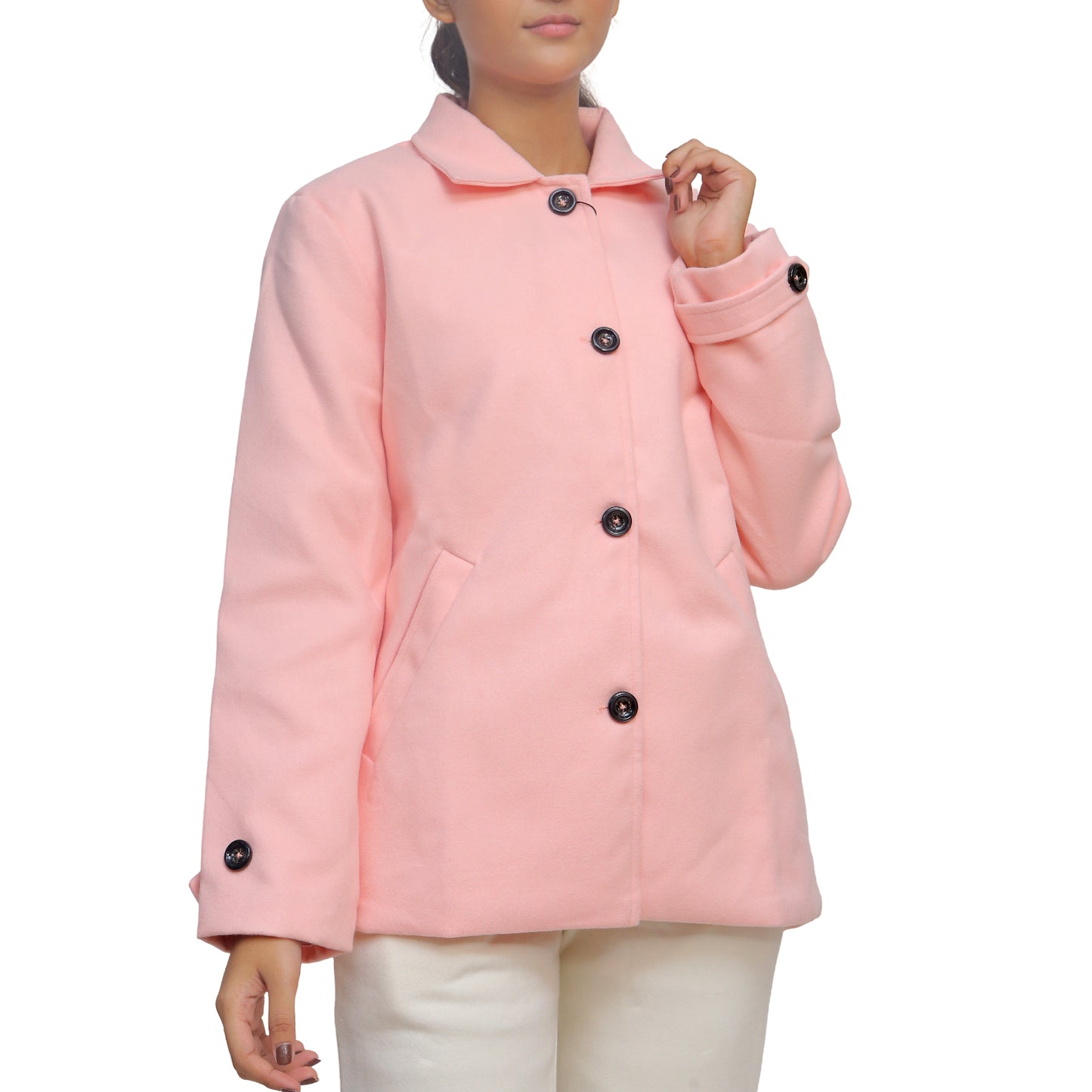 Chic Pink Button-Down Coat STWJ-2301