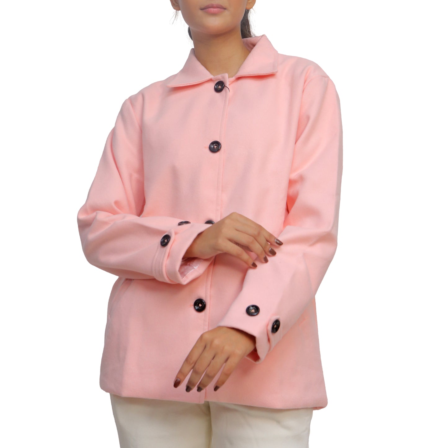 Chic Pink Button-Down Coat STWJ-2301