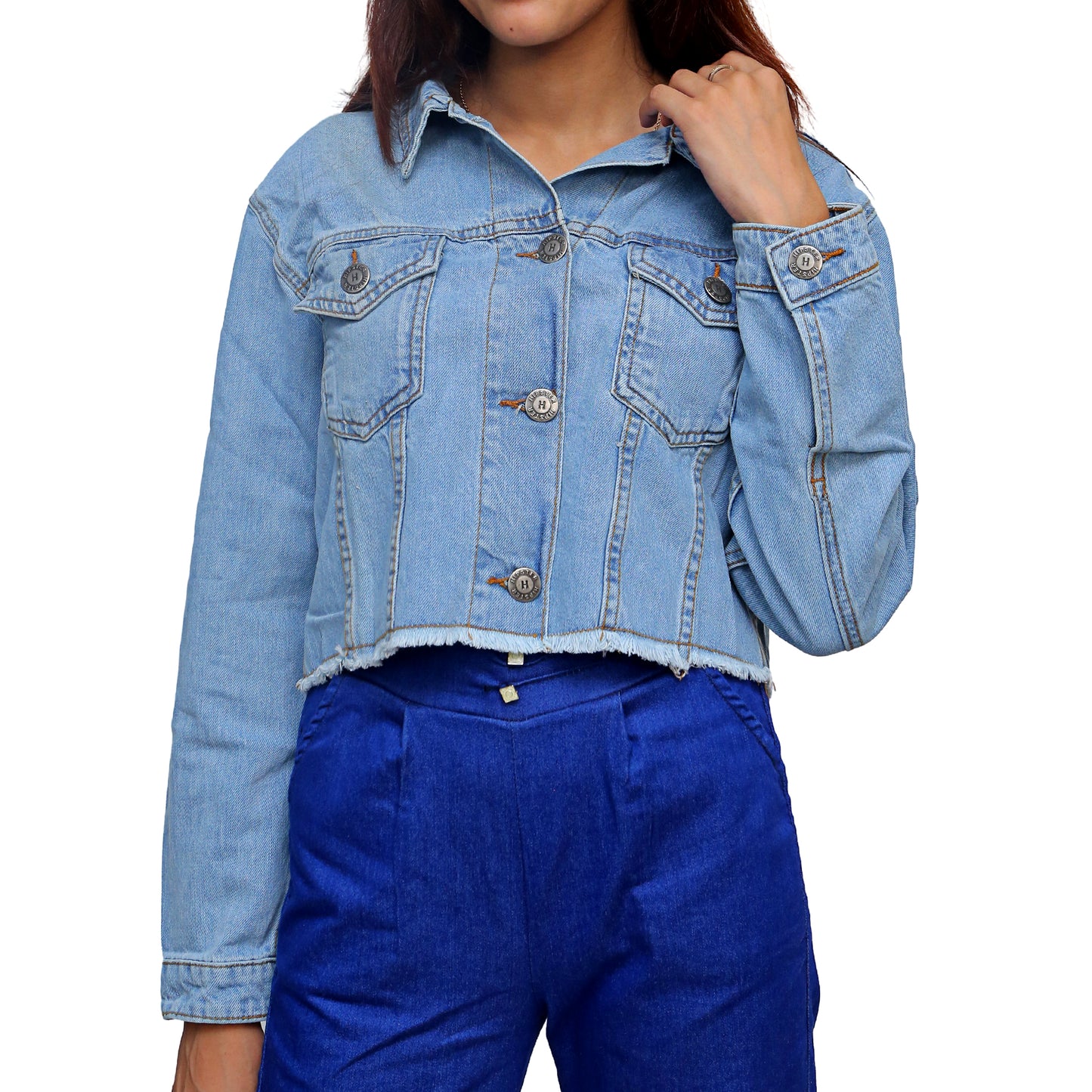 Frayed Denim Cropped Jacket STWD-3001