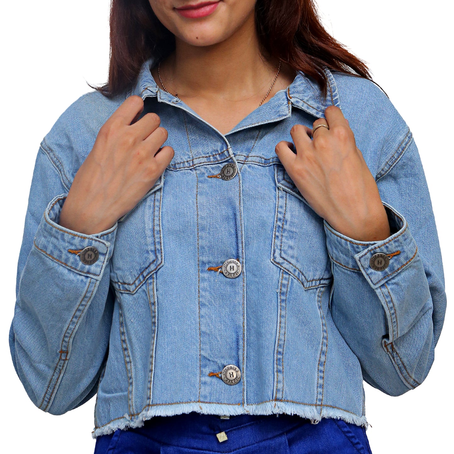 Frayed Denim Cropped Jacket STWD-3001