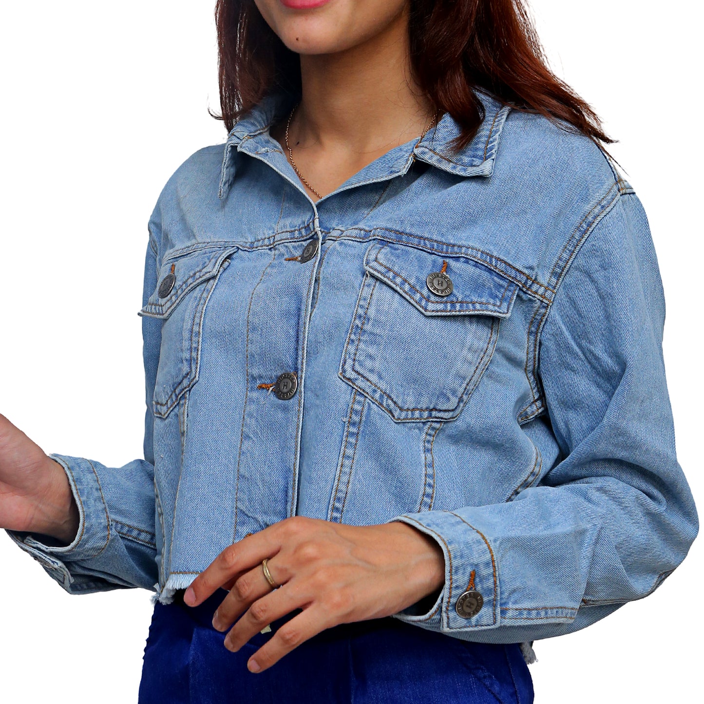 Frayed Denim Cropped Jacket STWD-3001